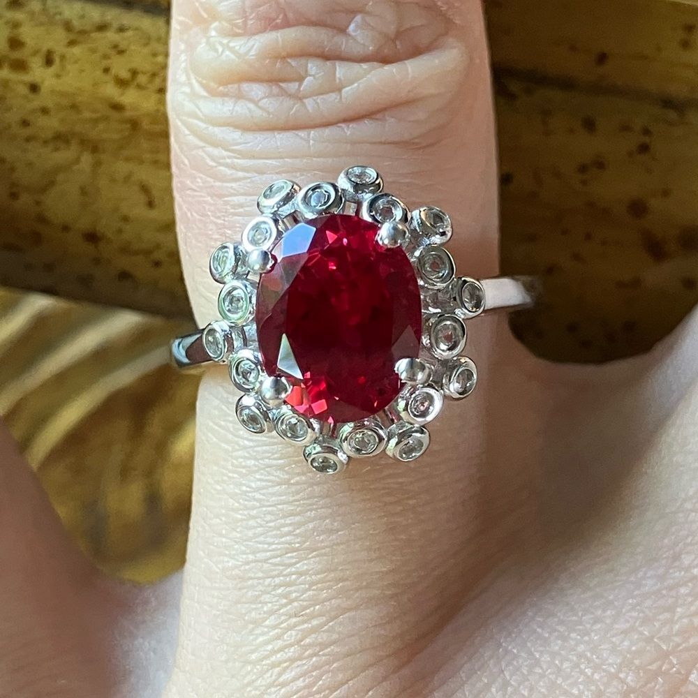 Lab Created Red Sapphire Sterling Silver Cocktail Ring Size 6.75